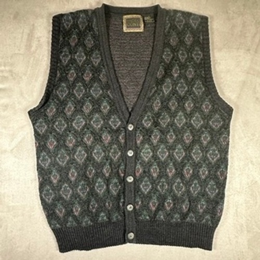 VTG Paolo Conti Sweater Vest Mens Vintage Argyle Wool Blend Large Charcoal Green